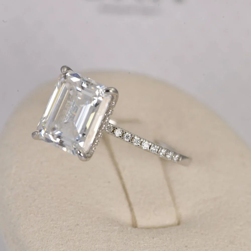 5.5ct Emerald Cut Moissanite Engagement Ring 925